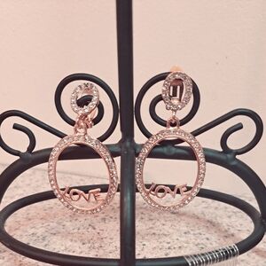 Women's Beautiful "LOVE" Insignia in White & Pink Gold Tone Rhinestone Earrings